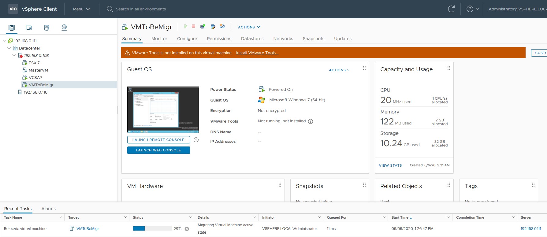 Live migration with vMotion VMC